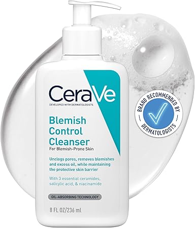 CeraVe Face Wash Acne Treatment Salicylic Acid Cleanser with Purifying Clay for Oily Skin Blackhead Remover and Clogged Pore Control 8 Ounce, multi, 8 Fl Oz, 237 ml (Pack of 1)