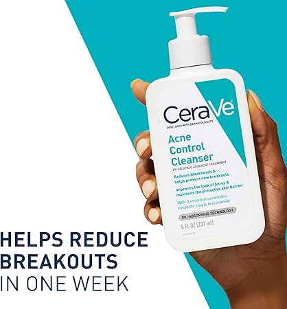 CeraVe Face Wash Acne Treatment Salicylic Acid Cleanser with Purifying Clay for Oily Skin Blackhead Remover and Clogged Pore Control 8 Ounce, multi, 8 Fl Oz, 237 ml (Pack of 1)