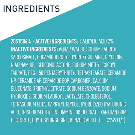 CeraVe Face Wash Acne Treatment Salicylic Acid Cleanser with Purifying Clay for Oily Skin Blackhead Remover and Clogged Pore Control 8 Ounce, multi, 8 Fl Oz, 237 ml (Pack of 1)